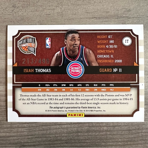 Isiah Thomas Autographed Panini Trading Card - 213/499 - Picture 2 of 2
